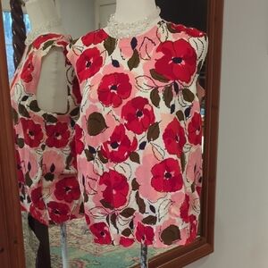Isaac Mizrahi Floral Crewneck Sweater Vest in Red, Pink, Brown, White